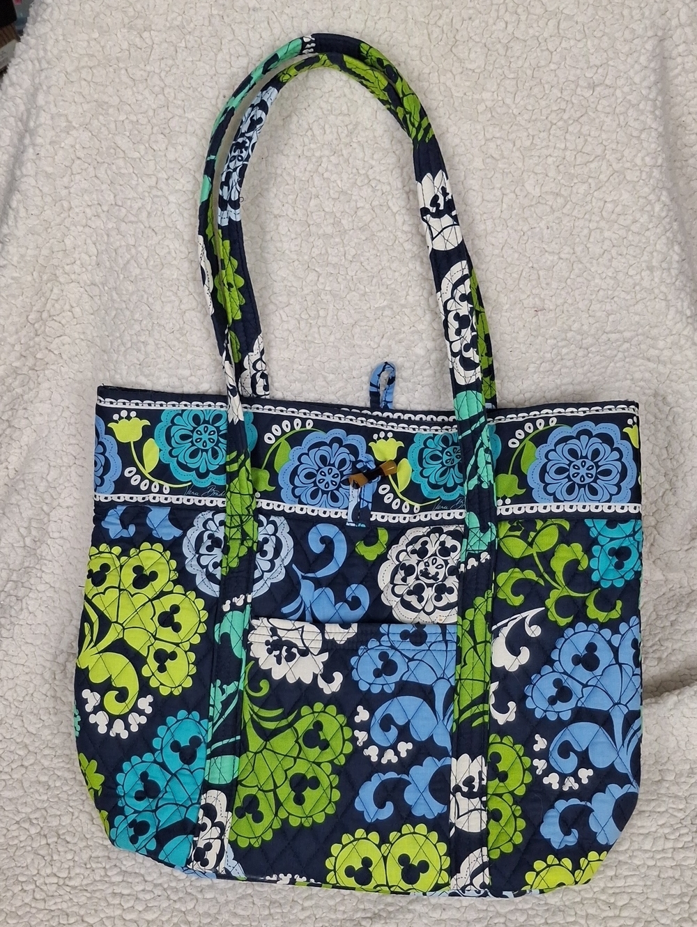 Vera Bradley Quilted Floral Tote Bag in Navy, Blue & Lime Disney Parks Authentic